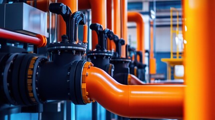 Poster - Vibrant Industrial Pipes in a Modern Factory Environment