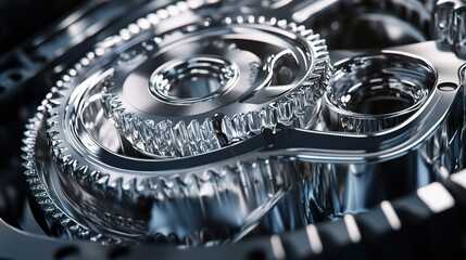 Poster - Detailed View of Interlocking Metallic Gears in Mechanical System