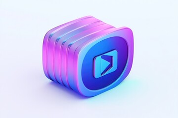 Fototapete - Modern, digital film creation represented in a 3D glyph line icon, sharp design on a white backdrop.