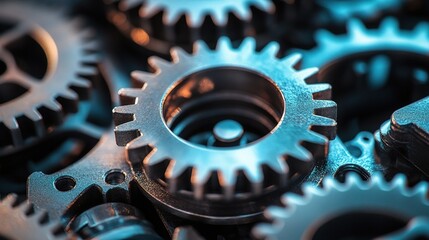 Poster - Close-up of Industrial Gears and Wheels in an Artistic Background