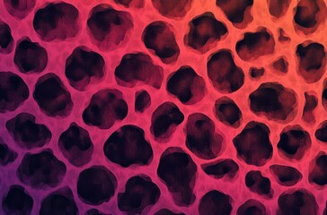Poster - Abstract colorful texture with organic shapes and patterns resembling leopard spots, vivid hues of pink, orange, and dark tones, suitable for creative backgrounds.