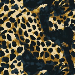 Poster - Abstract pattern featuring bold and vibrant leopard spots on a textured background, showcasing artistic animal print in earthy tones and dark shades