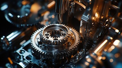 Poster - Intricate Mechanical Machine Gears and Components in Close-Up View