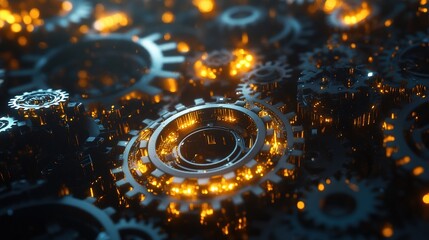 Poster - Futuristic Heap of Digital Gears on Vibrant Background