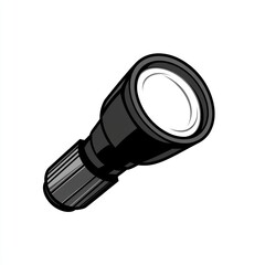 Poster - Black flashlight icon, sleek lines symbolizing portable lighting solutions on a white background.