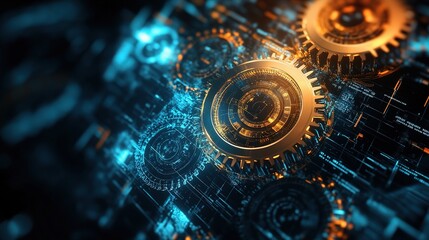 Poster - Futuristic Technological Background with Gears and Digital Patterns