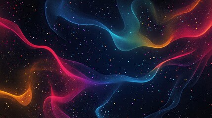 Poster - Abstract Colorful Waves with Sparkles on Dark Background