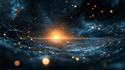 Poster - Abstract Cosmic Energy Flow with Swirling Particles and Luminous Central Point