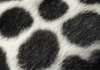 Poster - Close-up Image of Unique Black and White Fur Texture with Distinctive Spots and Strands Captured in Natural Light for Abstract Textural Backgrounds