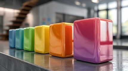 Poster - Rainbow Glossy Cubes on Dark Surface, Modern Interior