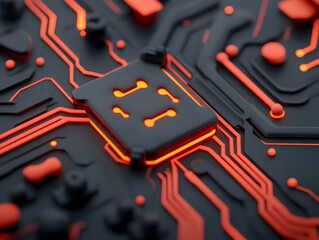 Aufkleber - Glowing Cybernetic Circuit Board with Orange Lines