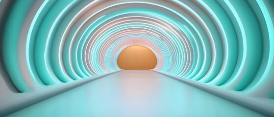 Aufkleber - Glowing Futuristic Tunnel with Cyan and Pink Geometric Patterns