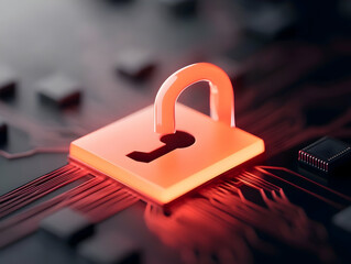 Poster - Glowing Red Digital Lock on Circuit Board