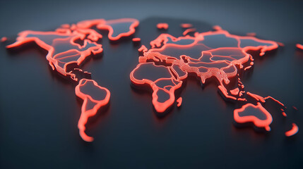 Poster - Glowing Red Global Network Map on Dark Background