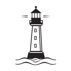 Poster - Lighthouse black vector icon, clean design representing coastal navigation and guidance on a solid white background.