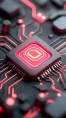 Poster - Glowing Red Microchip on Dark Circuit Board