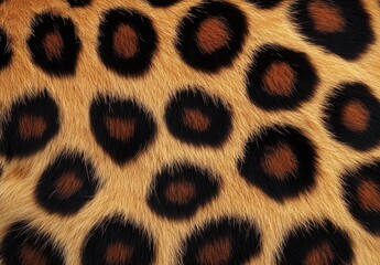 Poster - Close-Up of Exotic Animal Fur Showcasing Distinctive Pattern of Black Spots on Golden Brown Background
