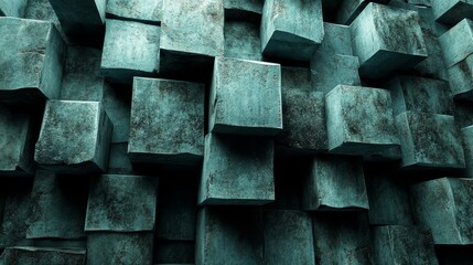 Aufkleber - Three-Dimensional Cubes Interlocked Forming a Textured Turquoise Abstract Background
