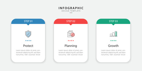 Poster - Business infographic template. 3 Step timeline journey. Process diagram, 3 options on white background, social media post, Infograph elements vector illustration.