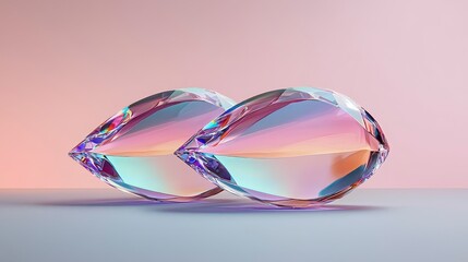 Poster - Two Iridescent Crystal Gems Reflecting Colors on a Soft Pastel Background