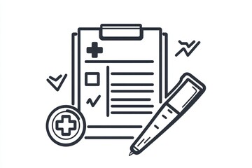 Poster - Healthcare documentation depicted in a bold medical chart black vector line icon, set against a white background.