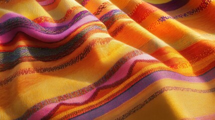 Poster - Colorful Textile Fabric with Vibrant Stripes and Patterns