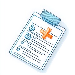 Poster - Minimalist design in a 3D glyph line icon for prescriptions, elegant and refined, on a white background.