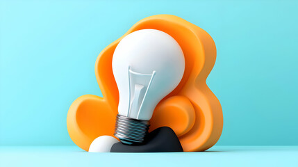 Wall Mural - white lightbulb in orange abstract form on blue background