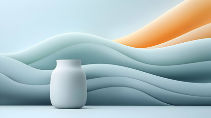 Fototapete - White Vase on Abstract Blue and Orange Wave Background