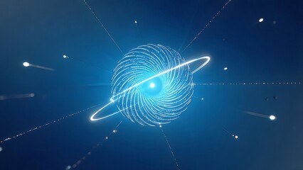 Poster - Glowing Circuit Board Sphere in a Blue Cosmic Background