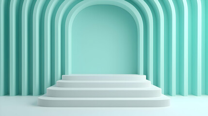 Poster - Minimalist Aqua and White Geometric Arch Background with Platform