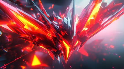 Aufkleber - Fiery Abstract: A 3D Rendering of Geometric Crystal Formations with Energetic Glow