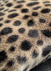 Poster - Close-Up View of Leopard Print with Distinct Black Spots on Fur against a Soft Background for Wildlife and Nature Enthusiasts