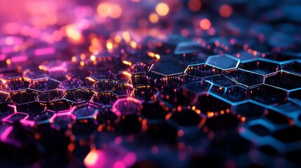 Poster - Futuristic Backdrop with Intricate Hexagonal Patterns and Lights