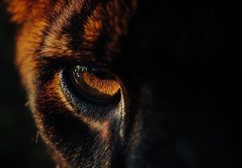 Poster - Close-Up View of Majestic Wild Animal Eye with Striking Details and Vibrant Colors Captured in Natural Habitat Illuminated by Soft Lighting