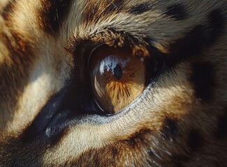 Poster - Close-Up View of Majestic Wild Cat Eye, Showcasing Intricate Patterns and Colors of Fur in Stunning Detail for Nature Photography Enthusiasts