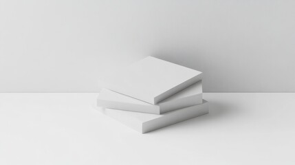 Poster - Minimalist 3D Scene with Stacked White Cubes on White Surface