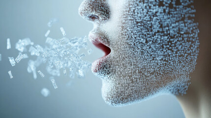 Poster - Conceptual image of artificial intelligence speech processing, digital communication,machine learning algorithms,futuristic data visualization,AI-powered human interaction.copy space,banner