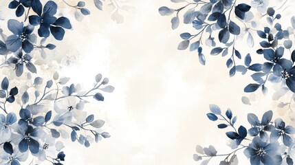 Poster - Elegant Watercolor Floral Design in Navy Blue and Beige Shades