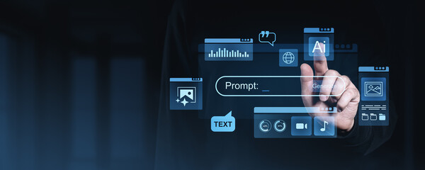 Fototapete - Futuristic AI prompt generation interface with digital elements.