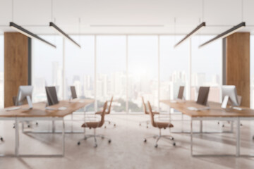 Poster - Modern office interior with desks and computers. 3D Rendering