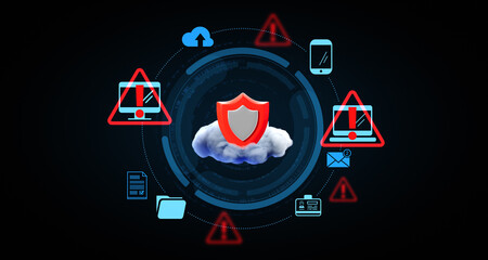 Poster - Cybersecurity cloud protection concept.