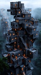 Poster - an ancient floating city suspended in twilight, glowing glyphs illuminating intricate architecture, 