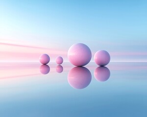 Poster - A surreal landscape where the sky melts into a liquid horizon, floating spheres reflecting distorted light, an infinite plane of soft glowing mist, dreamlike color gradients shifting with ambient