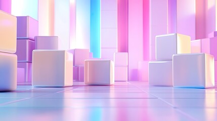 Poster - Colorful Geometric Cubes in Bright Modern Interior Space