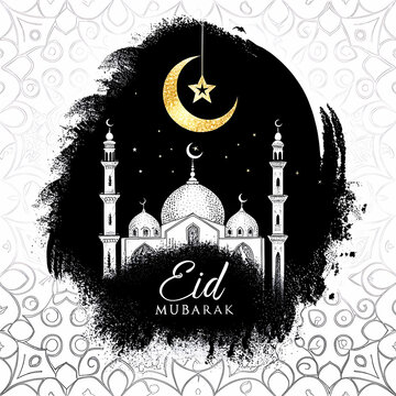 Eid mubarak greeting card background design. Origami Design Paper Craft Happy Eid Mubarak Ramadan Background.