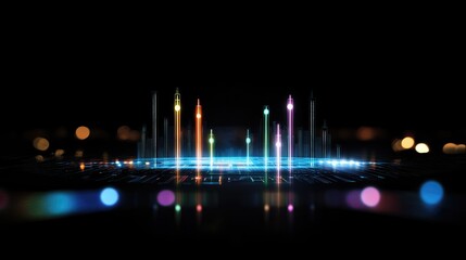 Fototapete - Colorful Digital Sound Wave Form with Glowing Elements and Lights