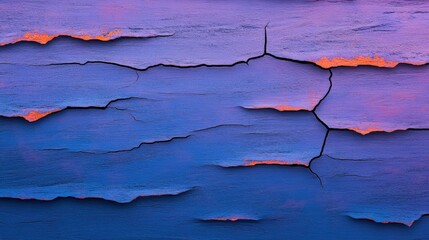 Poster - A textured surface with vibrant blue and purple hues, showcasing cracks and layers, creating an abstract and visually striking effect.