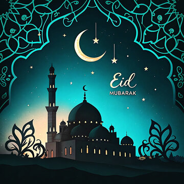 Eid mubarak greeting card background design. Origami Design Paper Craft Happy Eid Mubarak Ramadan Background.