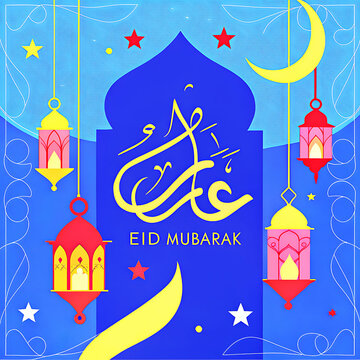 Eid mubarak greeting card background design. Origami Design Paper Craft Happy Eid Mubarak Ramadan Background.